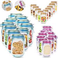 JIPRENS 30 Pieces Mason Jar Zip Pouches, Food Pouch Storage Bags Reusable Freezer Bags Mason Bag Leak Proof Sealed Food Storage