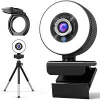 Mikrofonlu 2K web kamerası, halka ışıklı AceScreen Full HD Facecam canlı akış web kameraları, tripod, 360° dönüş yarıçapı, PC iç