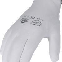 Gloves PU size 9 white part coated Nylon fine knit with knit cuff, 12 pairs
