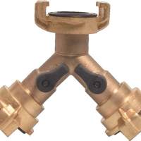 Y-piece quick coupling brass cleat distance 40mm 2 x shut-off valve