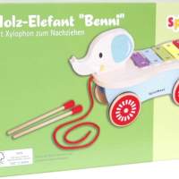 SpielMaus wooden pull-along elephant with xylophone