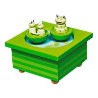 Wooden music box dancing frogs