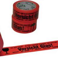 Packaging tape L. 66m W. 50mm imprint: Caution glass PVC film (orange)
