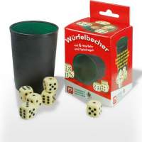 Plastic dice cup with 6 dice, 1 set