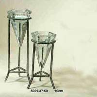 Ensemble de 2 bougeoirs à thé en métal avec lanterne porte-bougie en cristal de verre