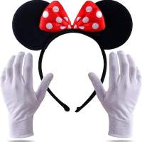 2 in 1 - Minnie Mini Maus Ohren Kostüm Set mit Handschuhen und Mausohren für Damen an Fasching & Karneval